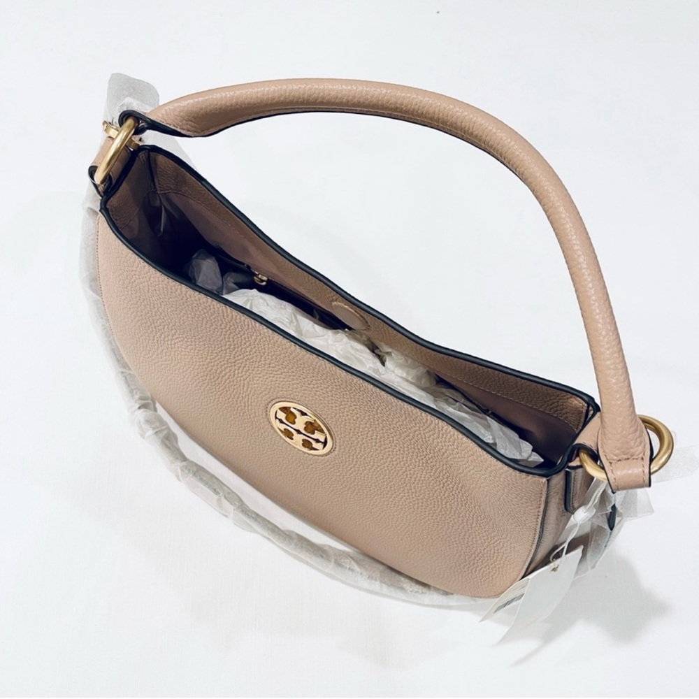 Tory Burch Shoulder Hobo Carson Devon Sand Pebbled Leather Cross Body Bag NWT - Picture 4 of 8